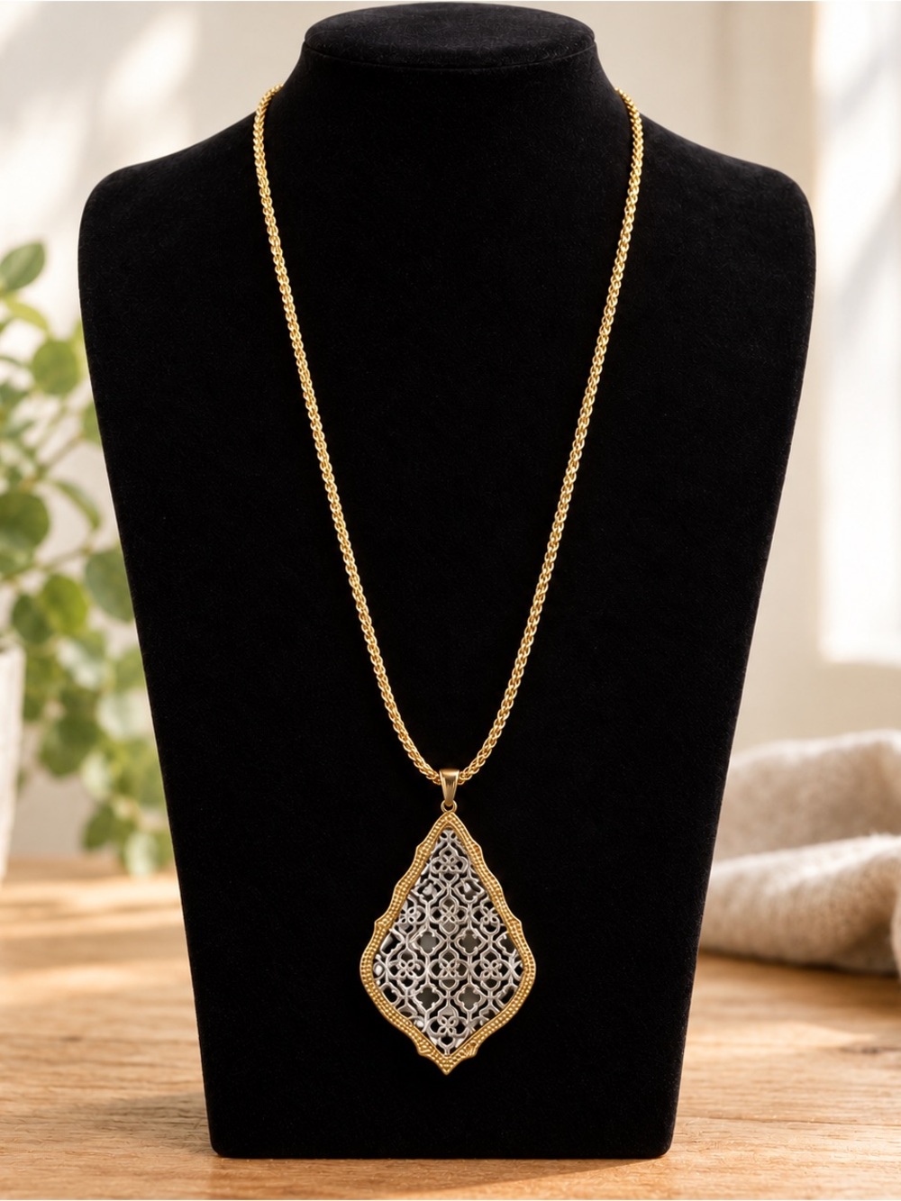Kendra Scott Aiden Gold Silver Filigree Long Pendant Necklace